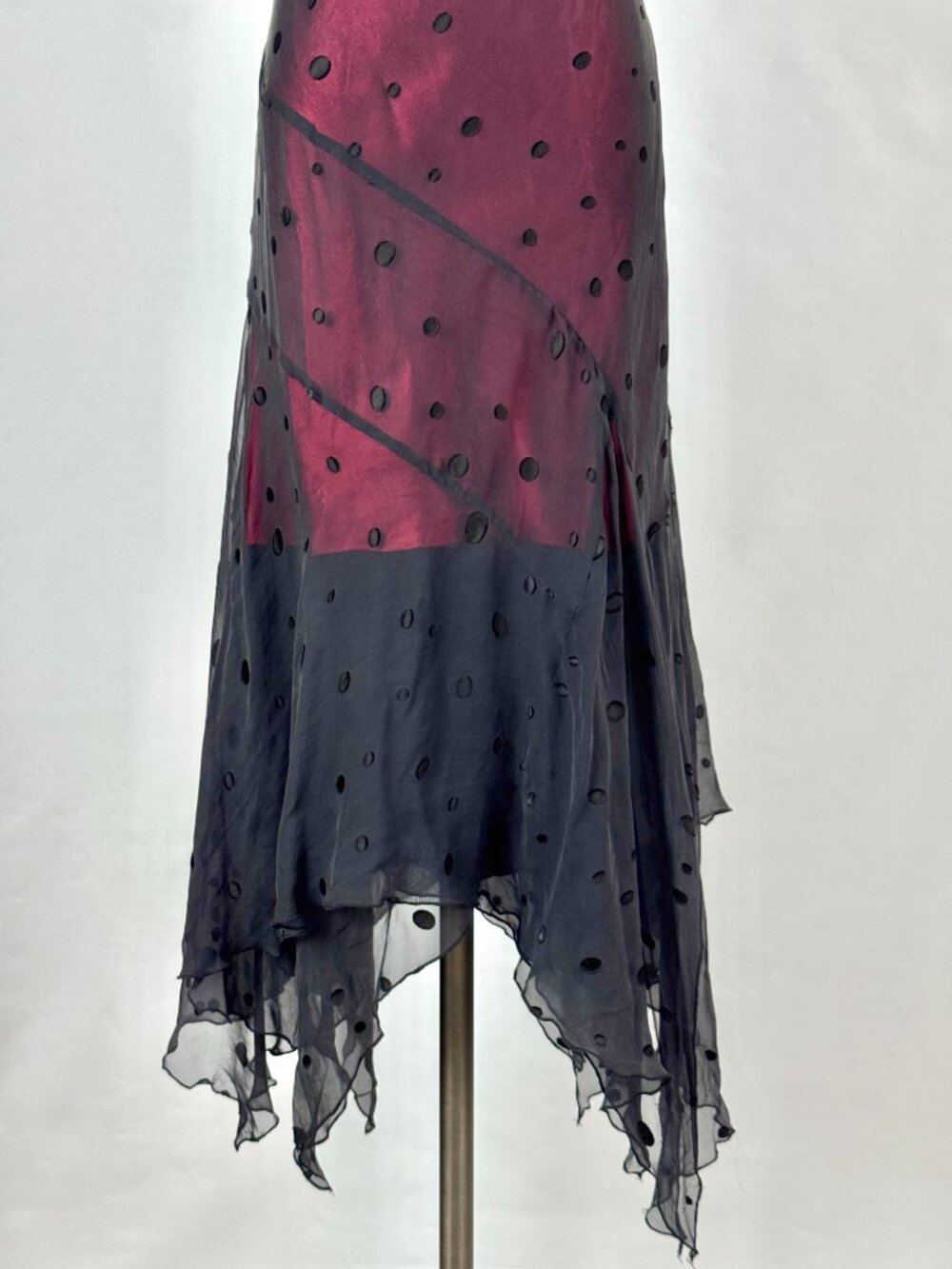 Vtg Y2K Black & Red Silk Dress Asymmetrical Handkerchief Hem Whimsigoth Vamp - Picture 3 of 10